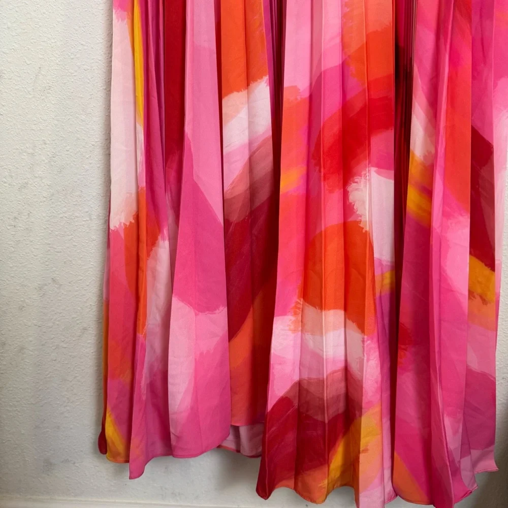 Hutch mali bustier Pink and Orange watercolor pleated Satin Gown - Picture 8 of 12